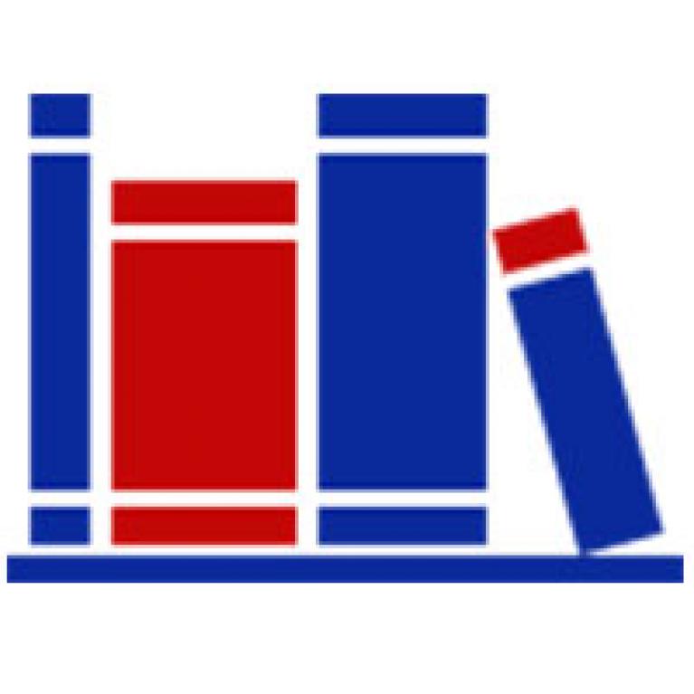 clipart of blue and red books on a shelf